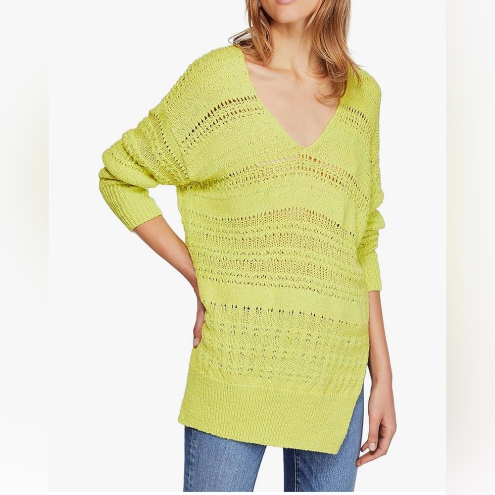 Free People Green V-Neck Sweater with Oversized Fit